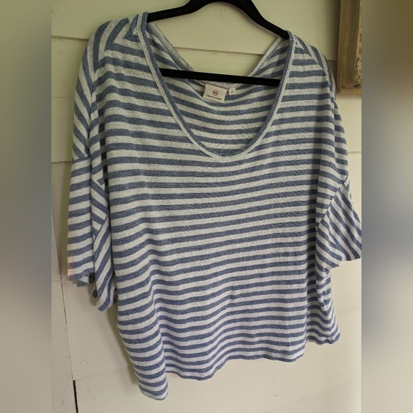 Ag Adriano Goldschmied Tops - AG Blue and White Striped Oversized T Shirt- L